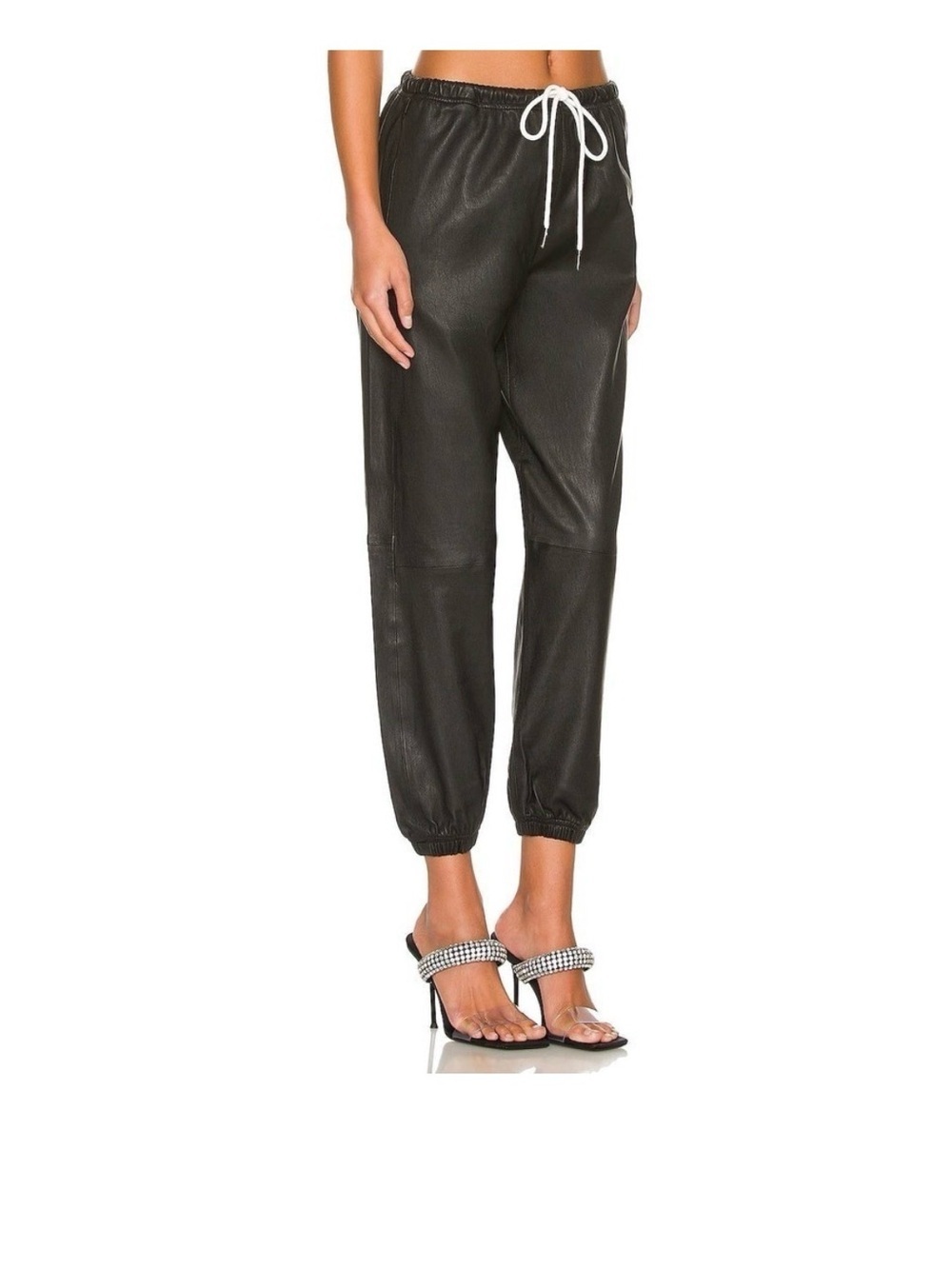 NWT SPRWMN dark olive Leather Jogger Pants with Drawstring size S